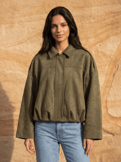 Oversized Suede Womens Bomber Jacket - vencé