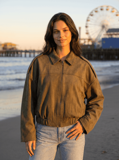 Oversized Suede Womens Bomber Jacket - vencé