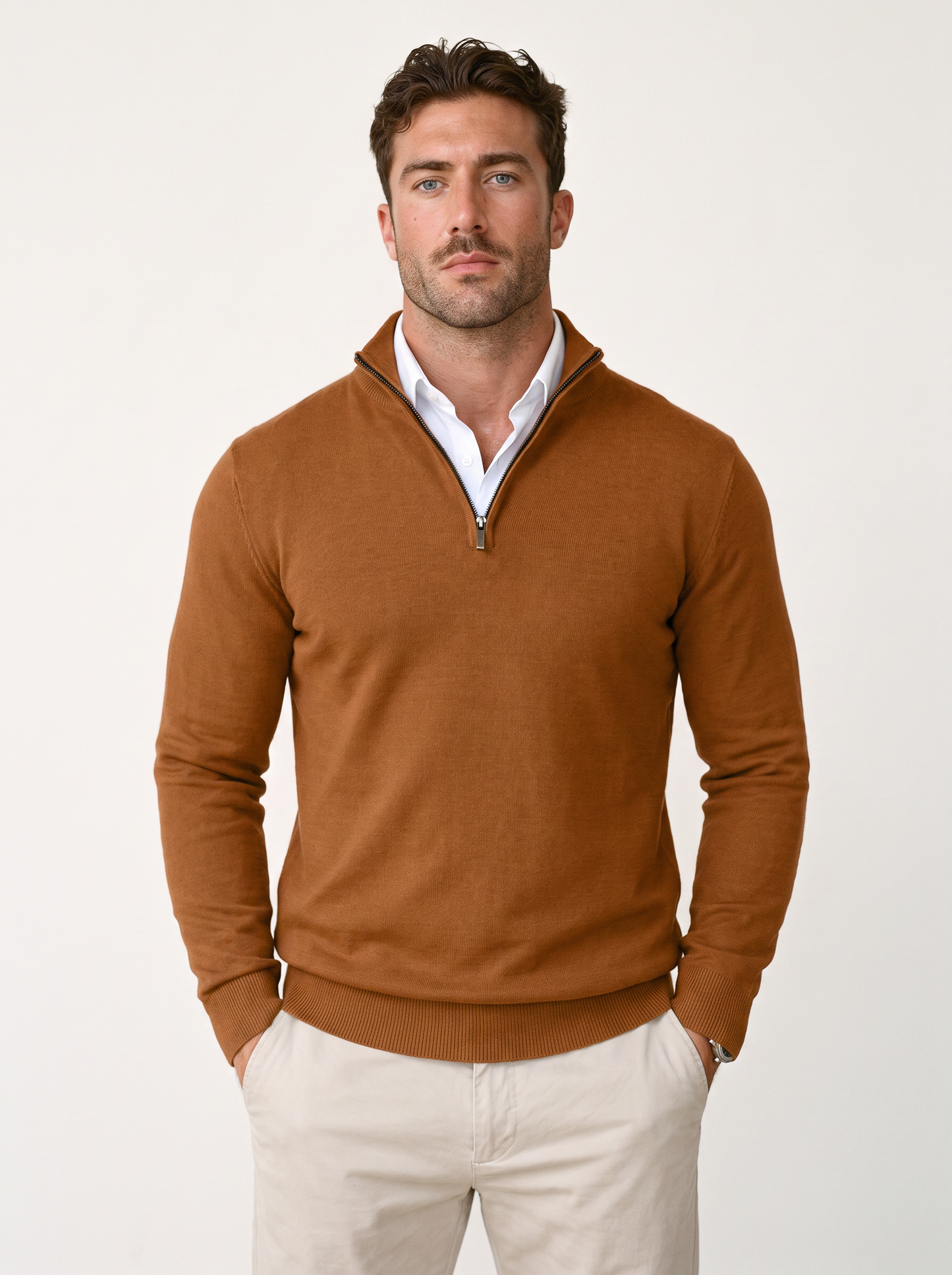 Quarter-Zip Mock Neck Knit Pullover