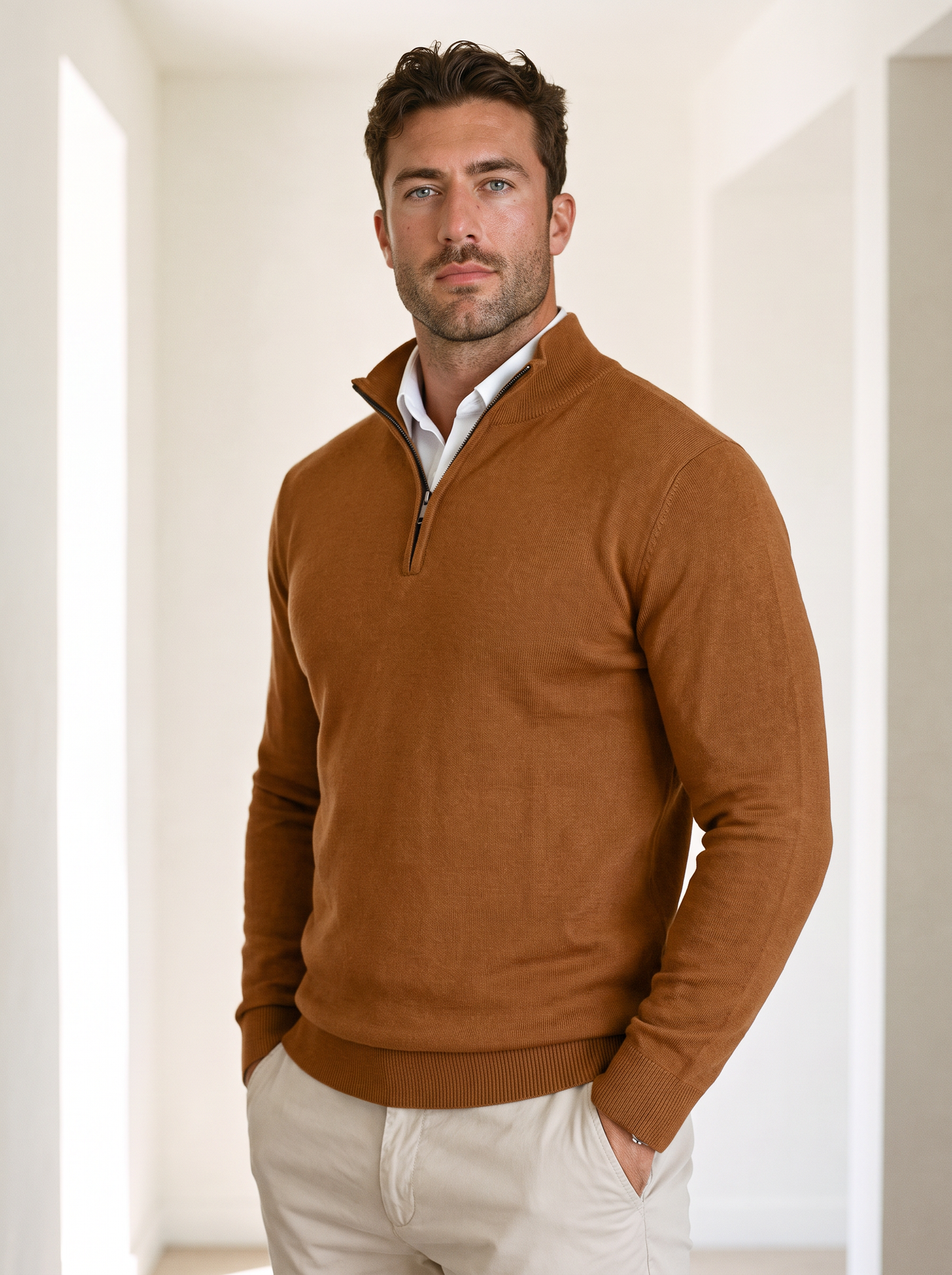 Quarter-Zip Mock Neck Knit Pullover