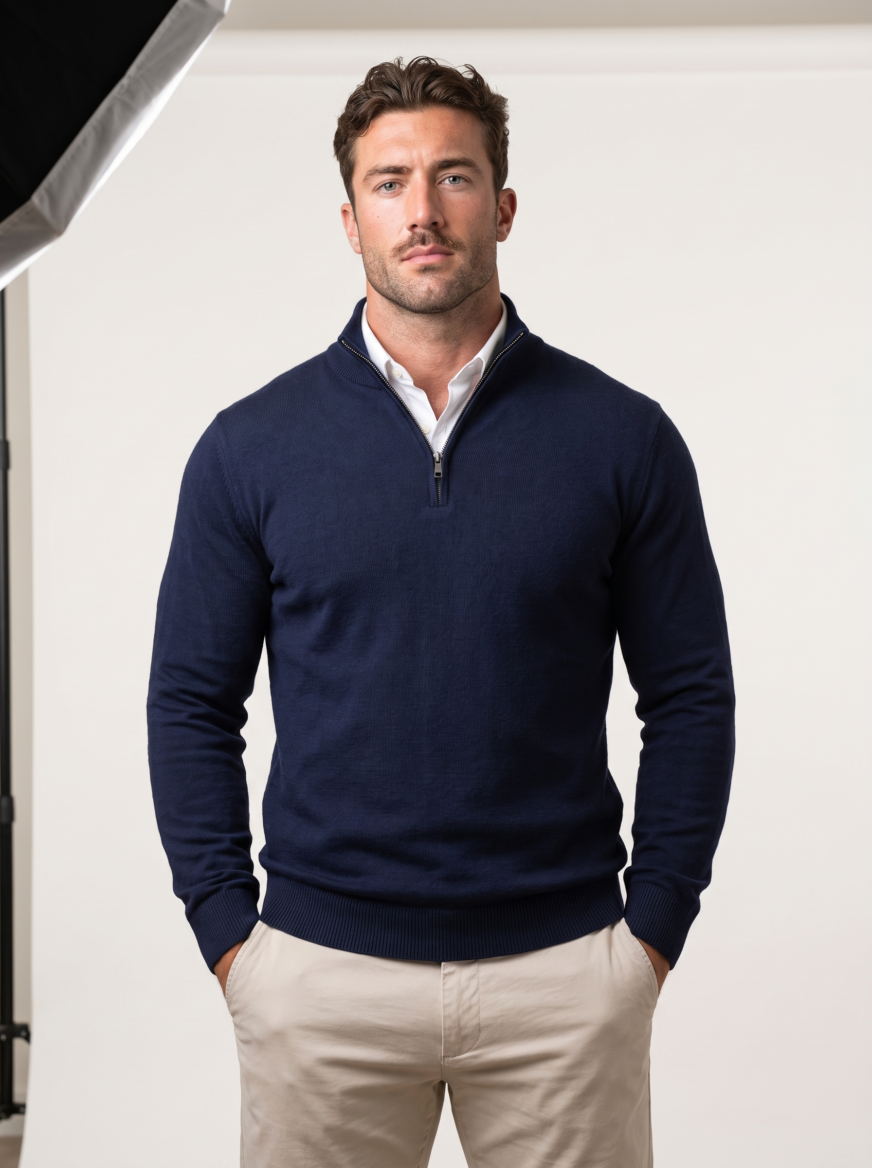 Quarter-Zip Mock Neck Knit Pullover