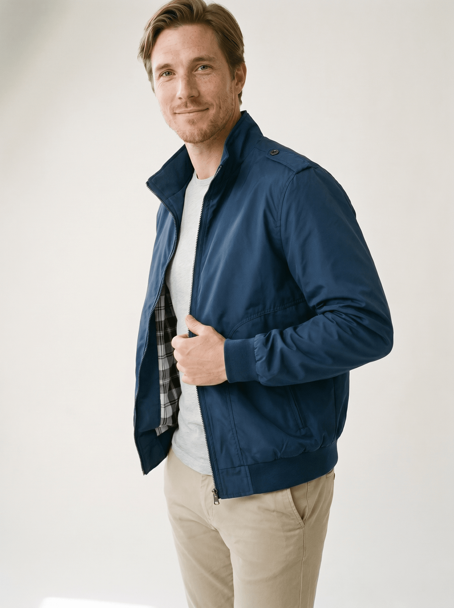 Plaid - Lined Stand - Collar Mens Bomber Jacket - vencé