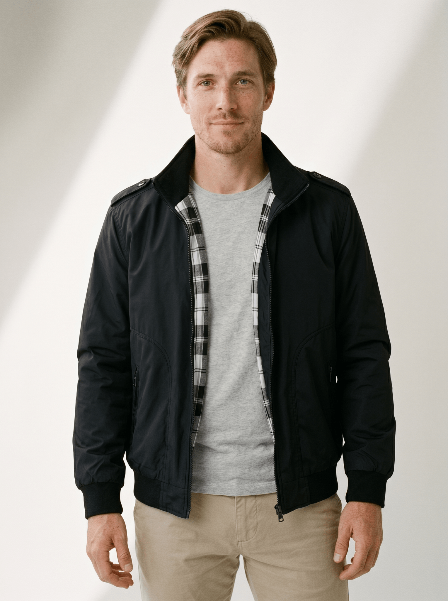 Plaid - Lined Stand - Collar Mens Bomber Jacket - vencé