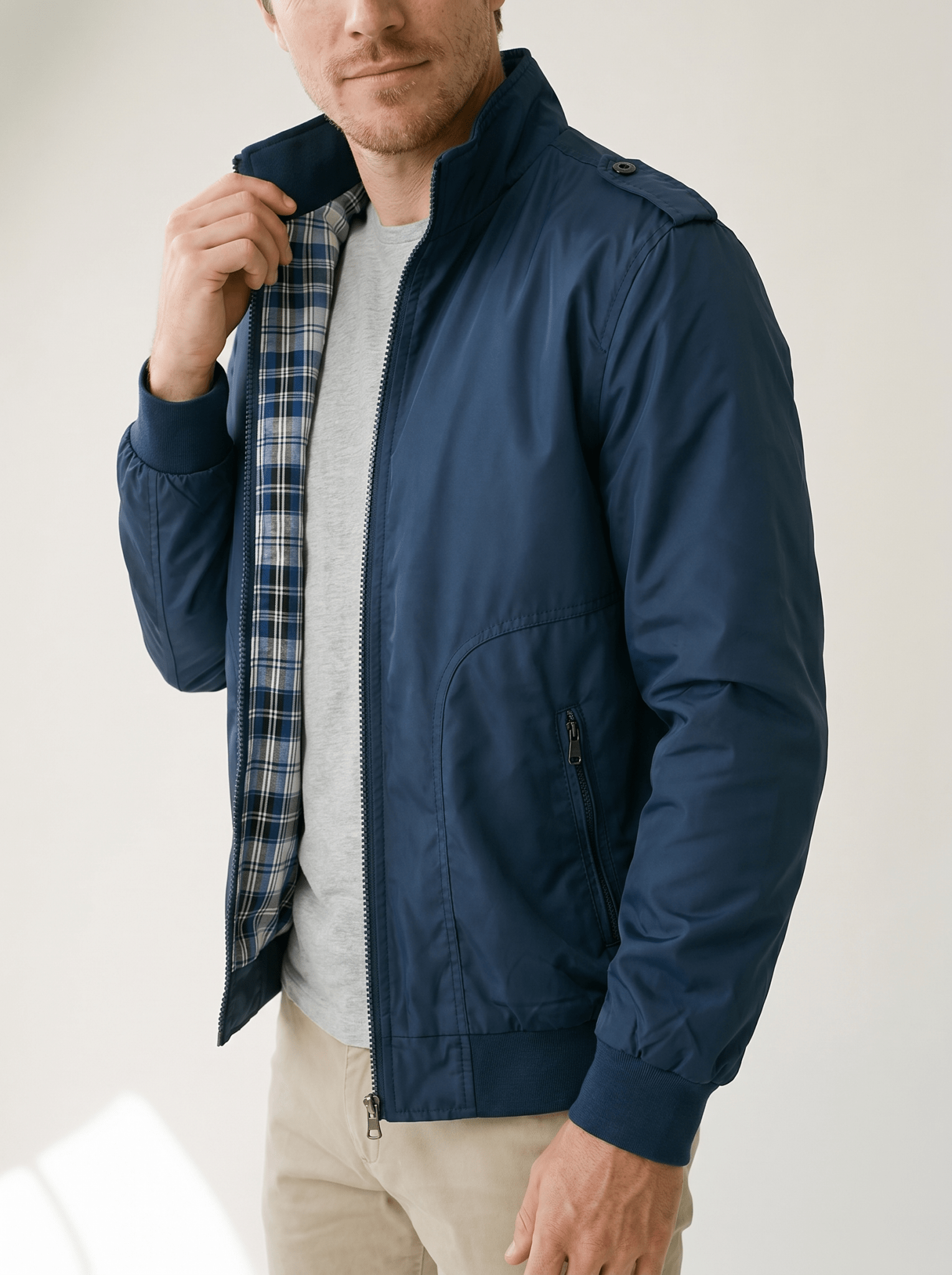Plaid - Lined Stand - Collar Mens Bomber Jacket - vencé