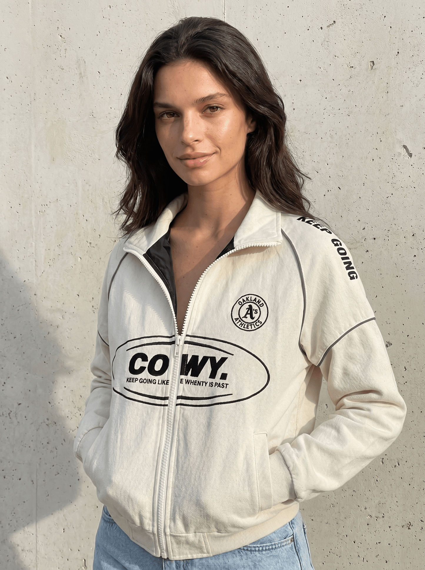Print-Logo Womens Varsity Bomber Jacket - vencé