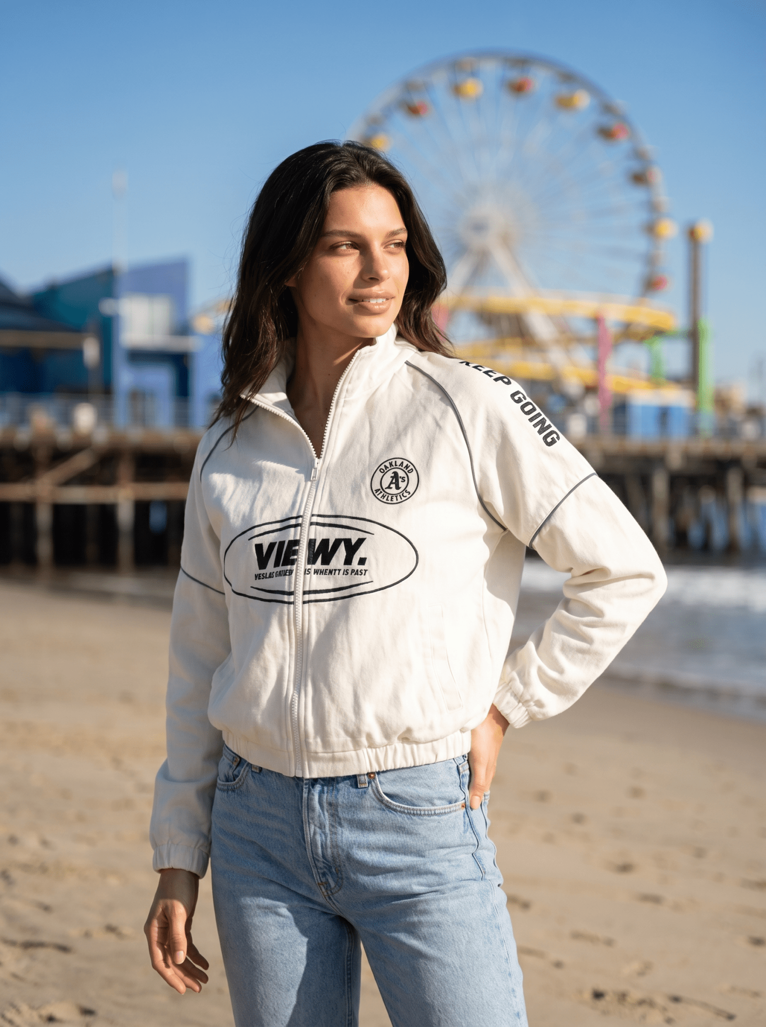 Print-Logo Womens Varsity Bomber Jacket - vencé
