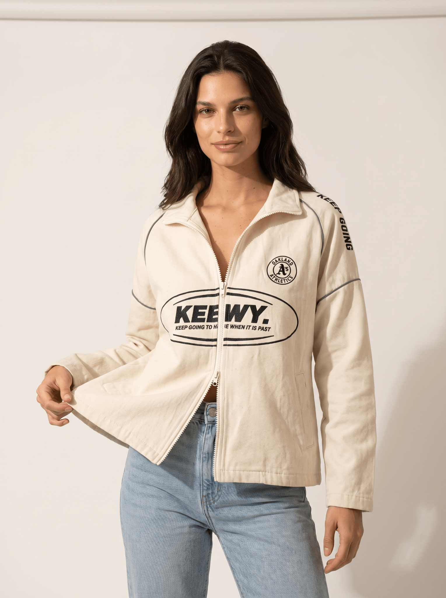 Print-Logo Womens Varsity Bomber Jacket - vencé