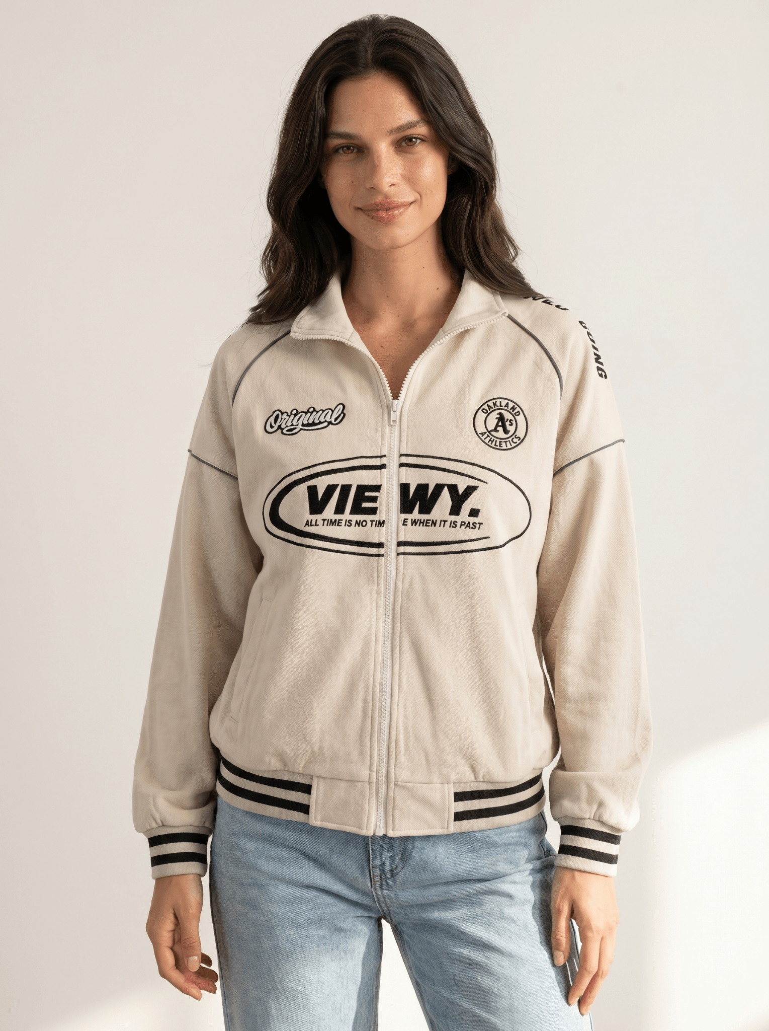 Print-Logo Womens Varsity Bomber Jacket - vencé