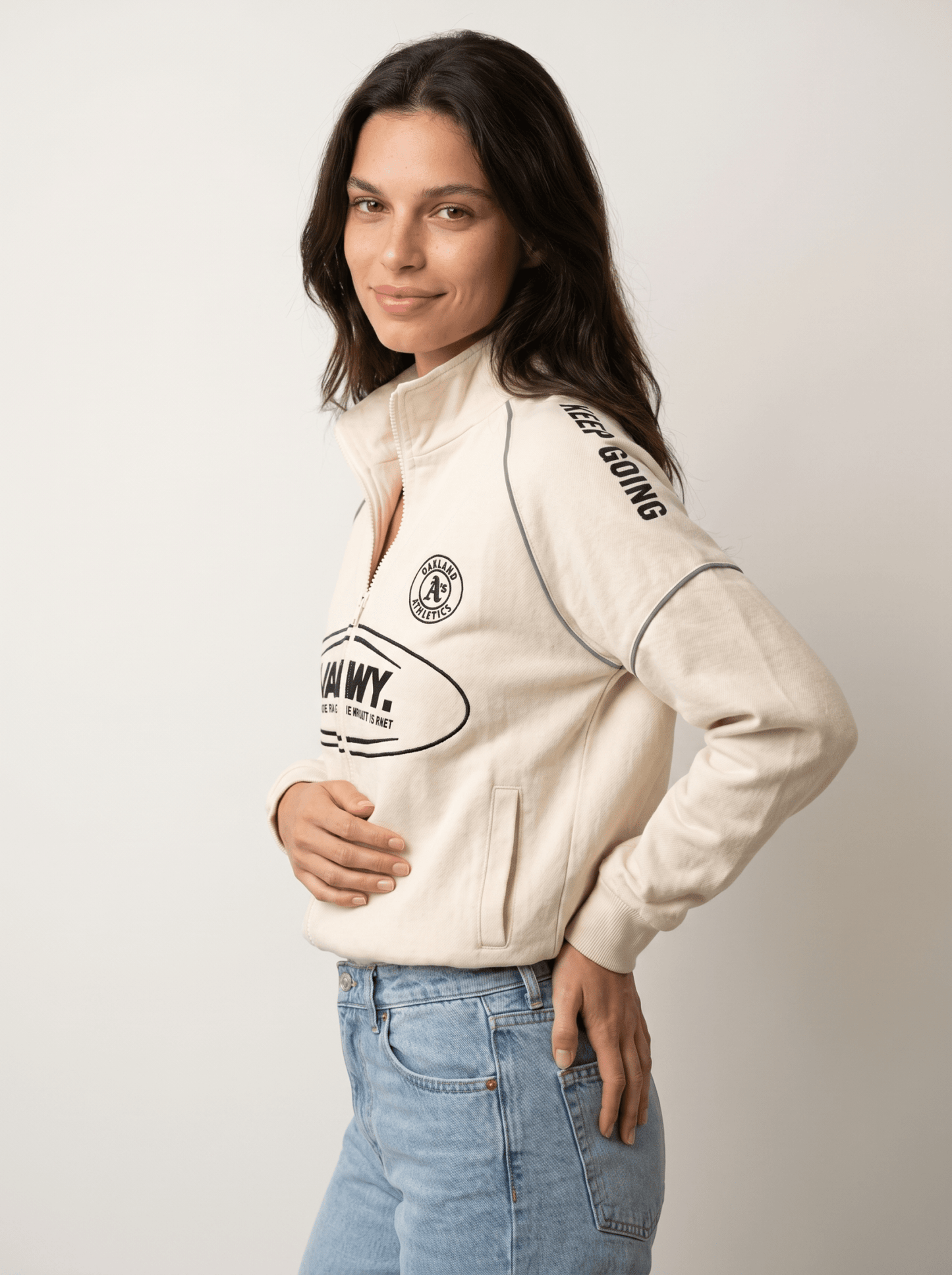 Print-Logo Womens Varsity Bomber Jacket - vencé