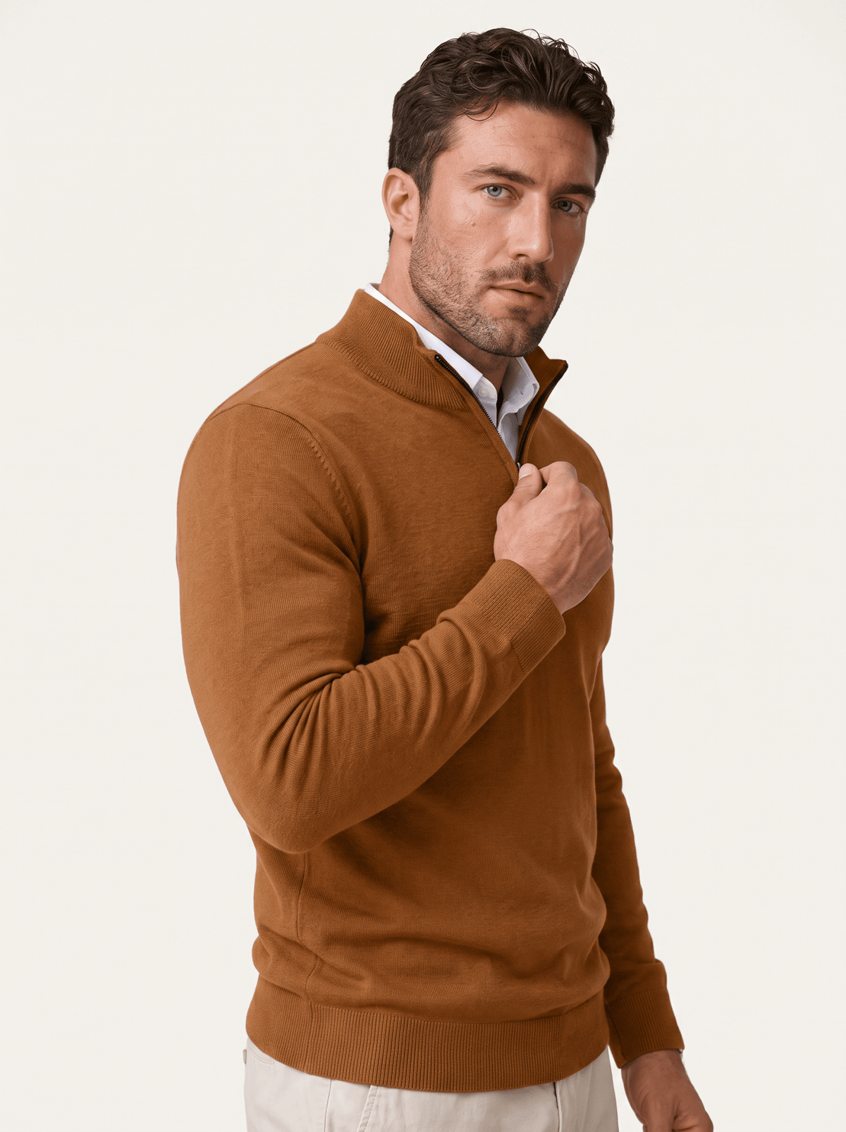 Quarter-Zip Mock Neck Knit Pullover - vencé