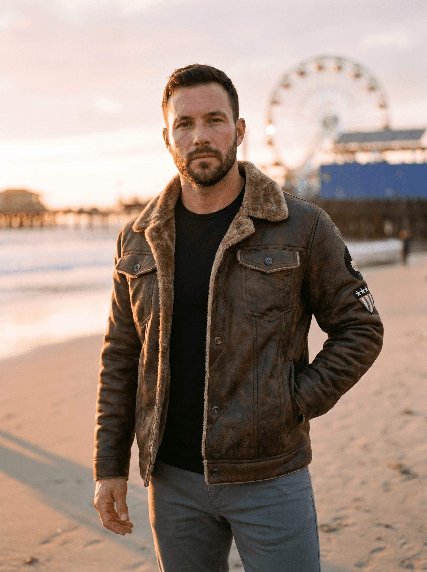 Sherpa - Lined Mens Leather Bomber Jacket - vencé