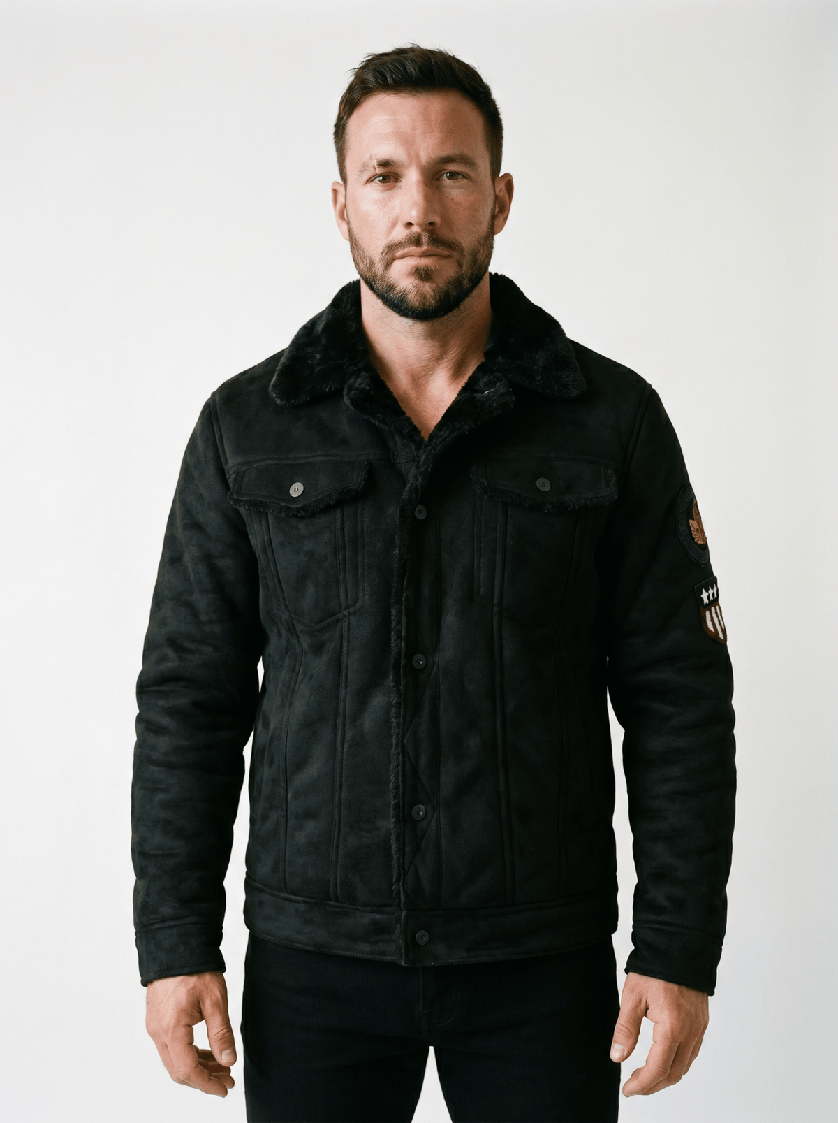 Sherpa-Lined Mens Leather Bomber Jacket - vencé