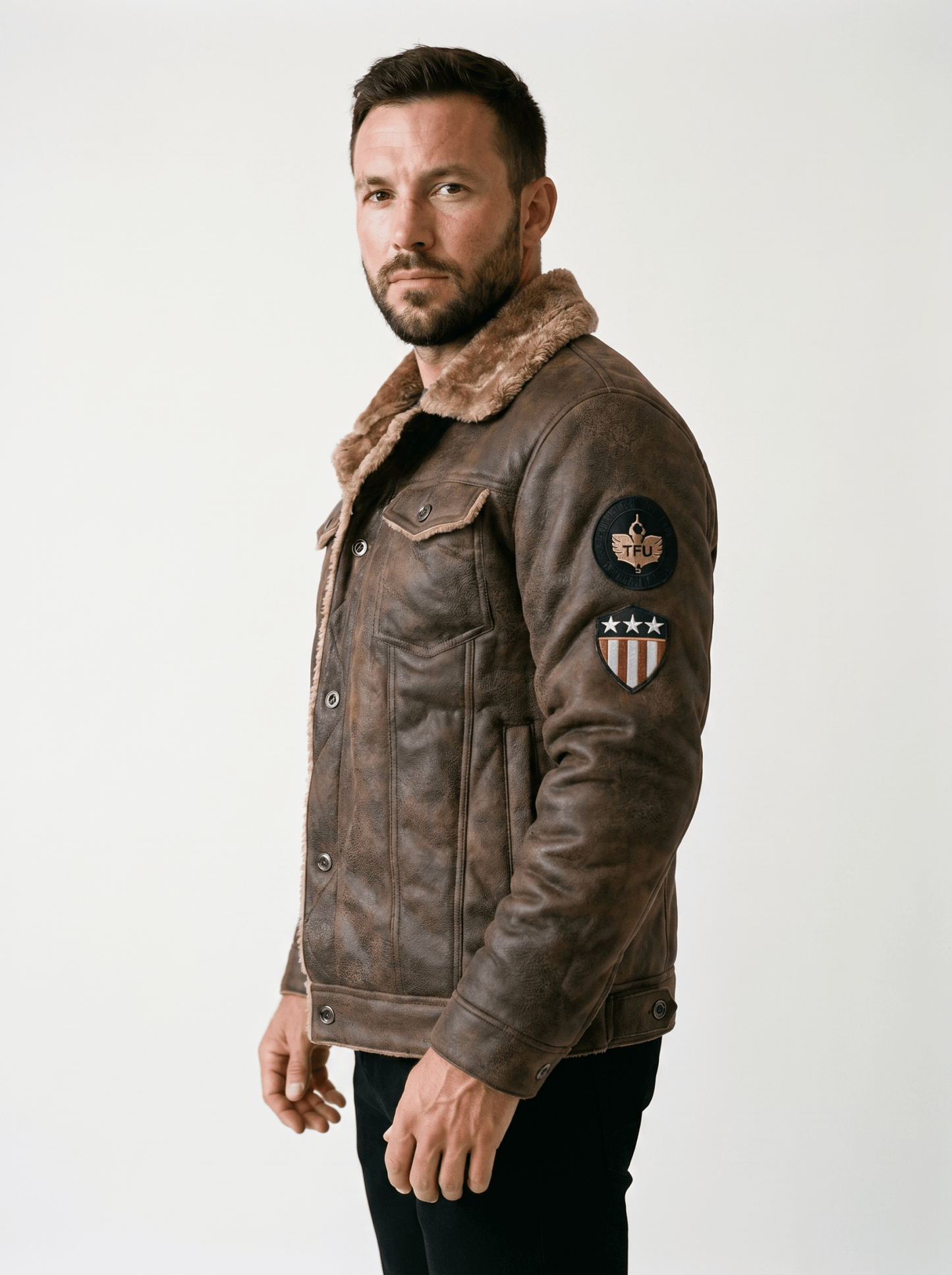 Sherpa - Lined Mens Leather Bomber Jacket - vencé