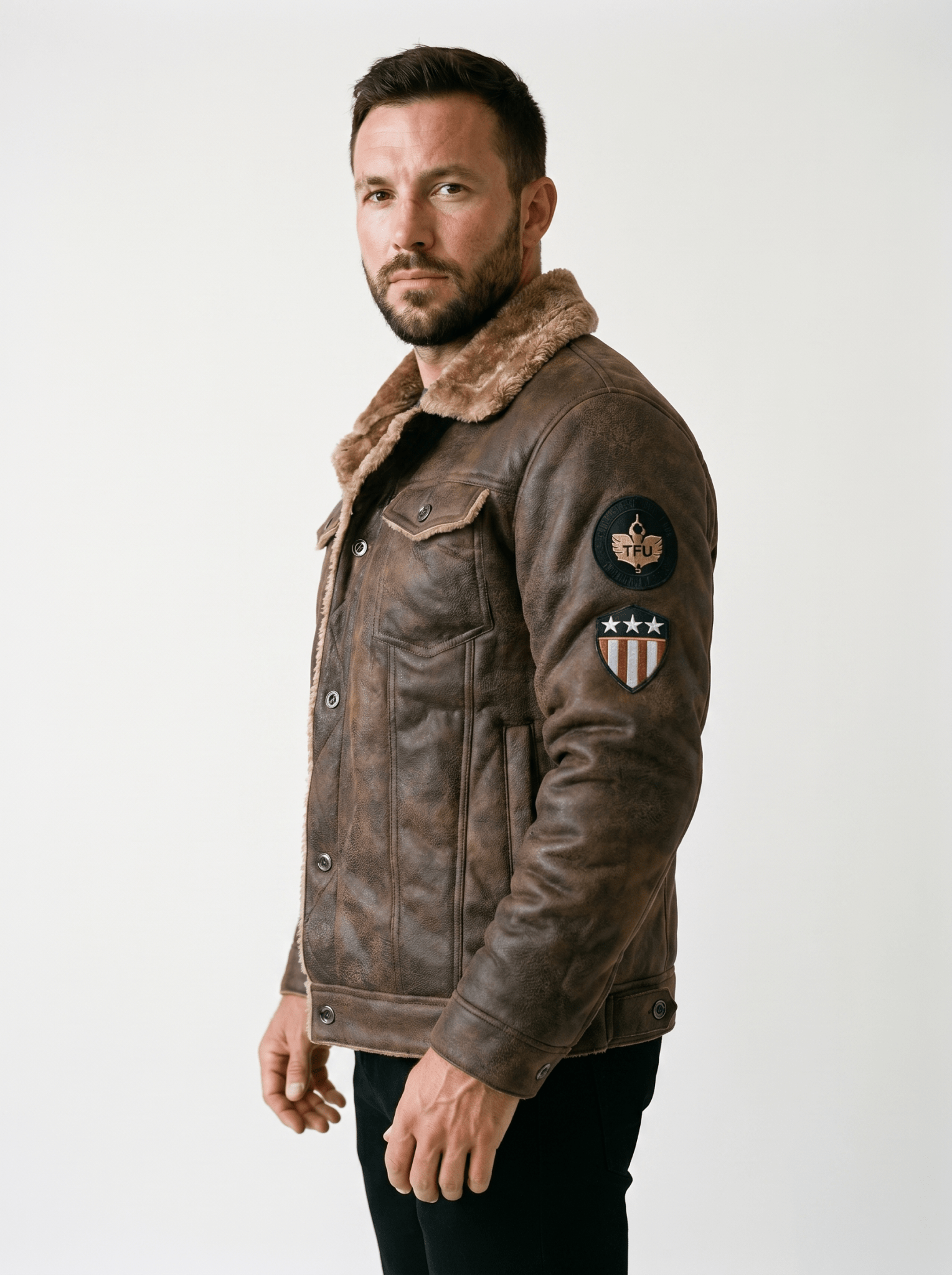Sherpa - Lined Mens Leather Bomber Jacket - vencé