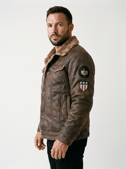 Sherpa - Lined Mens Leather Bomber Jacket - vencé