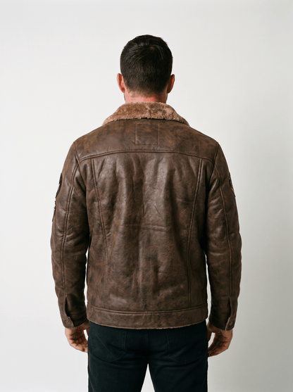 Sherpa - Lined Mens Leather Bomber Jacket - vencé