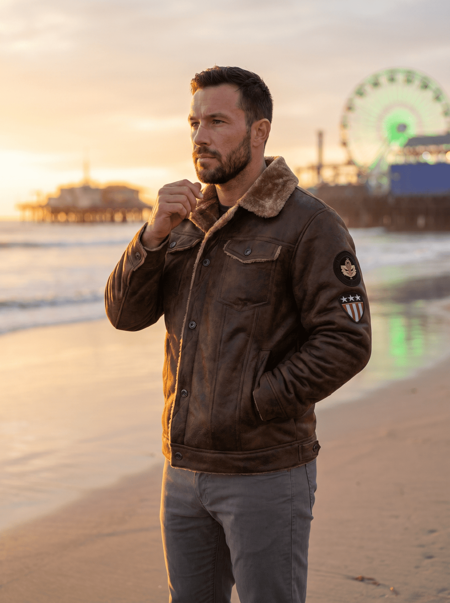 Sherpa - Lined Mens Leather Bomber Jacket - vencé