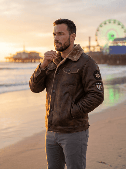 Sherpa - Lined Mens Leather Bomber Jacket - vencé