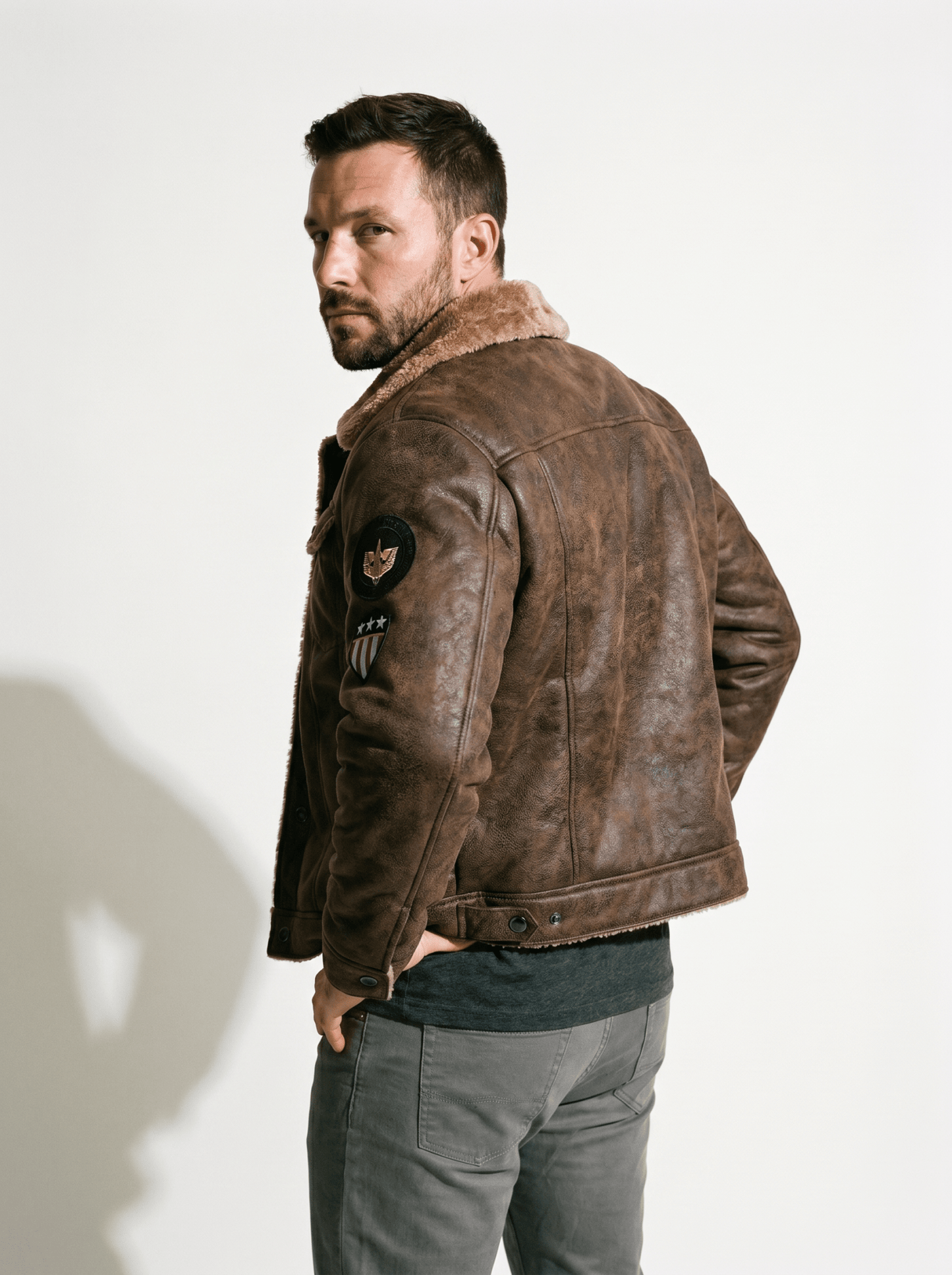 Sherpa - Lined Mens Leather Bomber Jacket - vencé