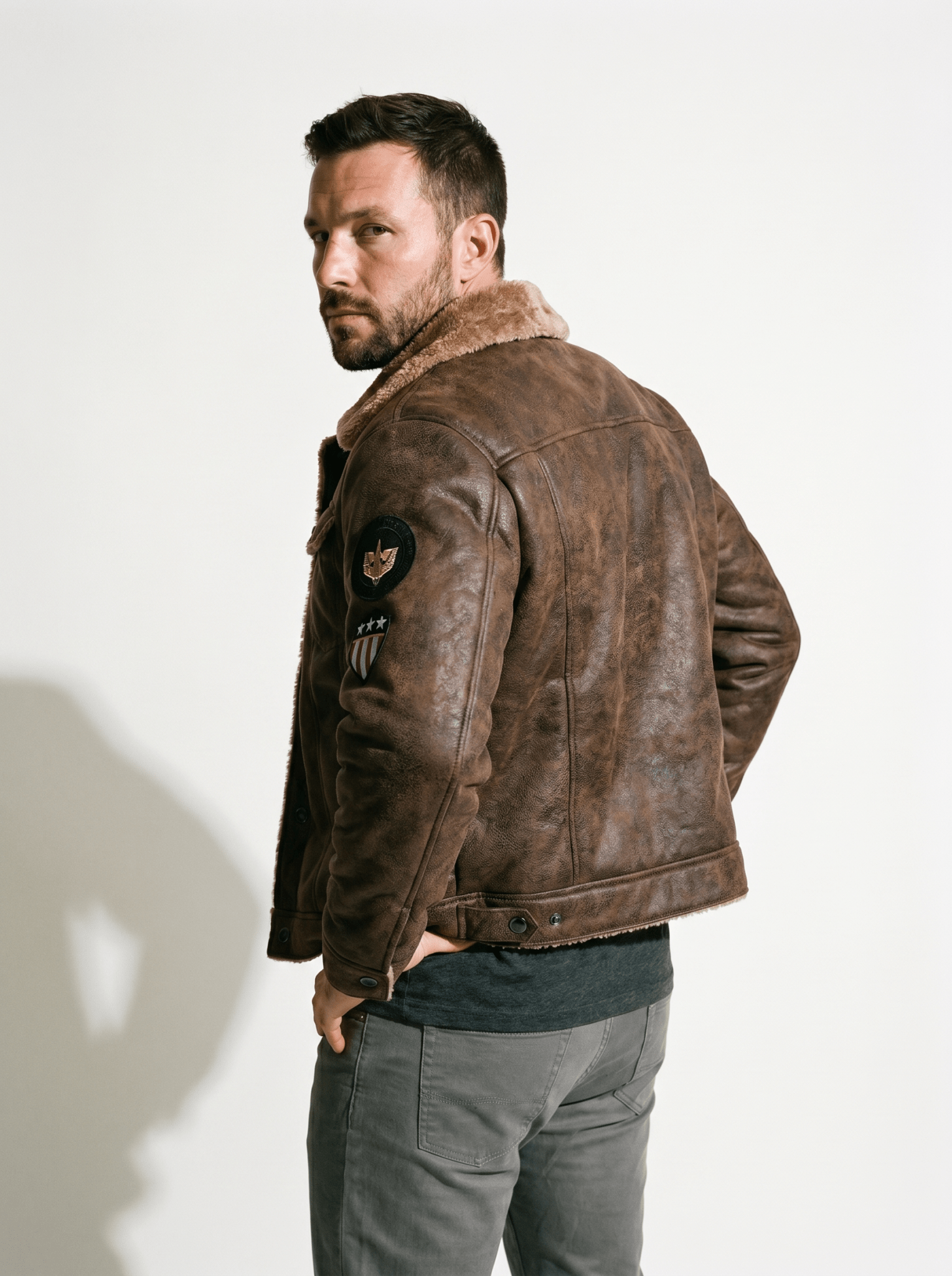 Sherpa - Lined Mens Leather Bomber Jacket - vencé