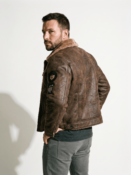 Sherpa - Lined Mens Leather Bomber Jacket - vencé