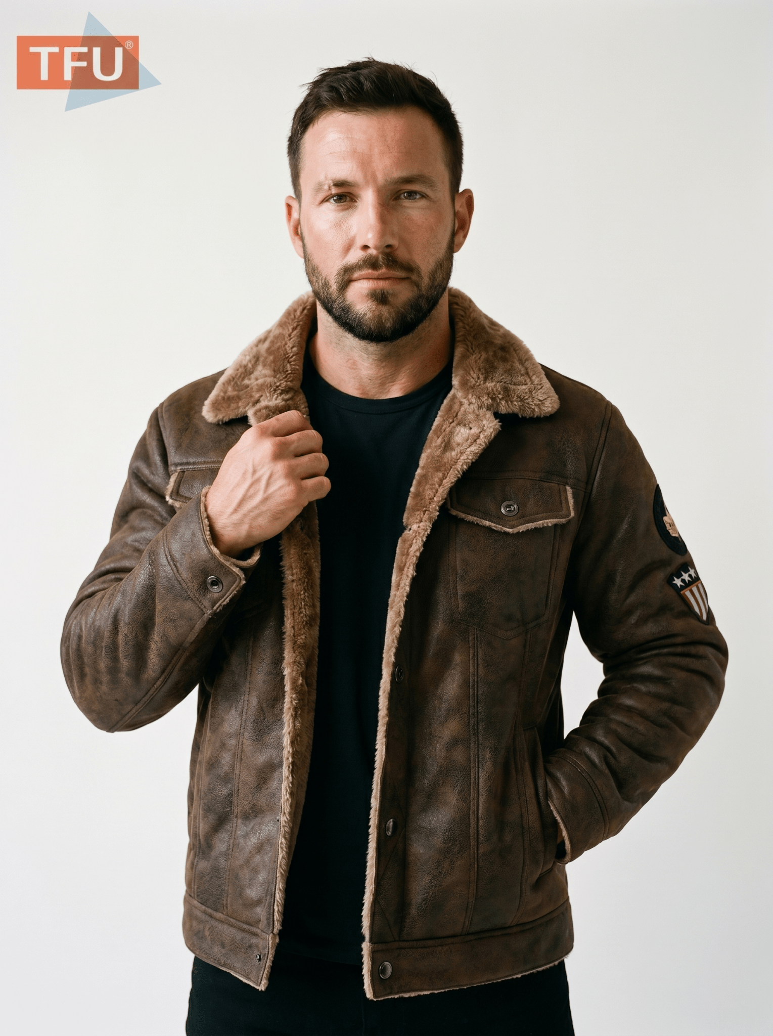 Sherpa - Lined Mens Leather Bomber Jacket - vencé
