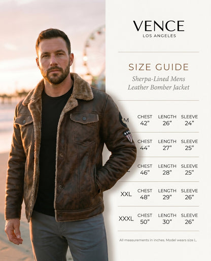 Sherpa - Lined Mens Leather Bomber Jacket - vencé