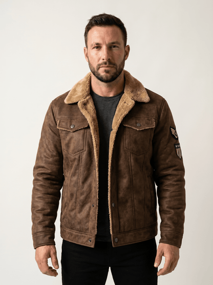 Sherpa-Lined Mens Leather Bomber Jacket - vencé