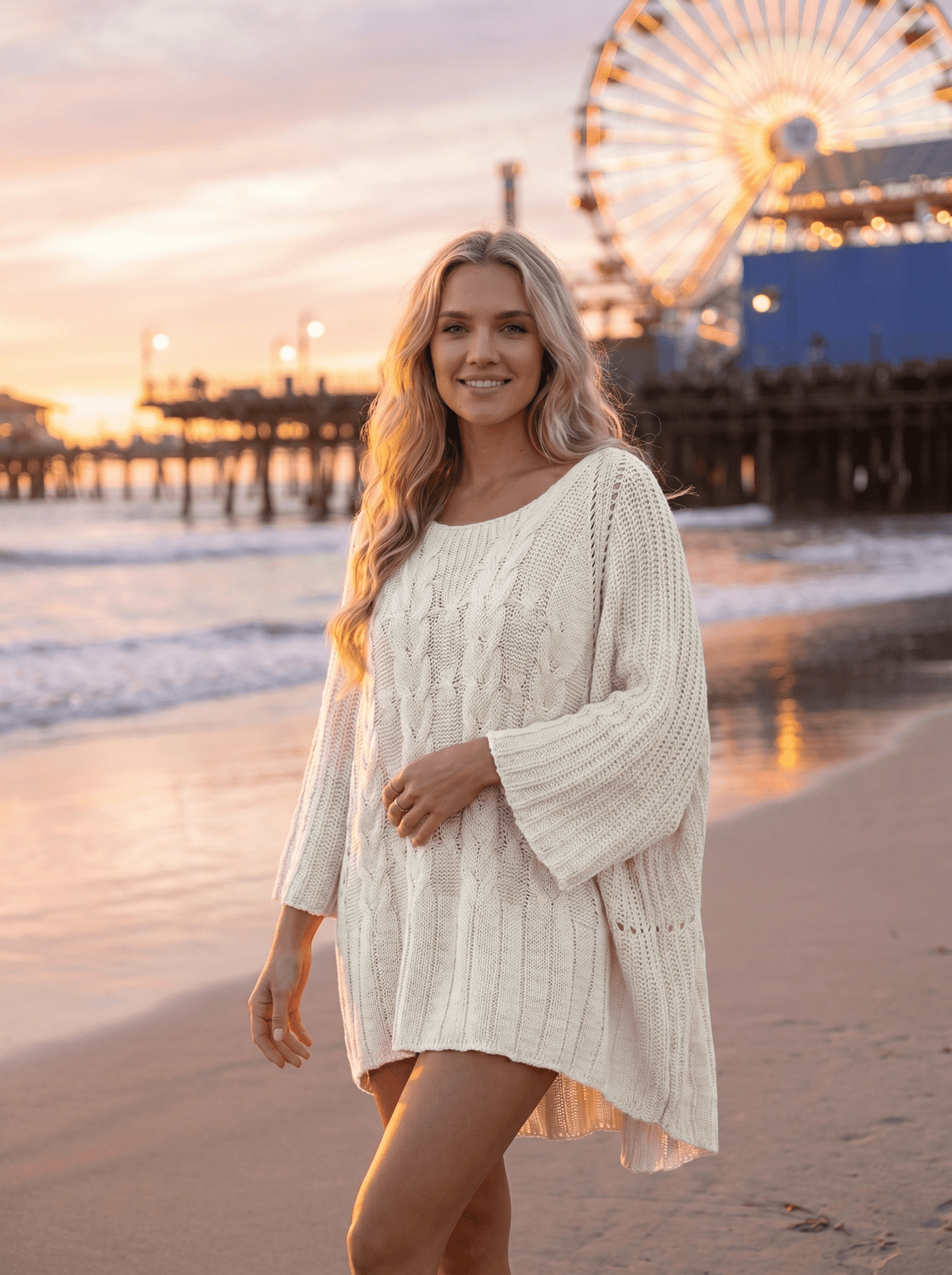 Sleeveless Round-Neck Knit Cape - vencé