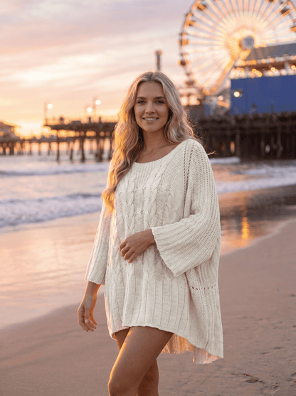 Sleeveless Round-Neck Knit Cape - vencé