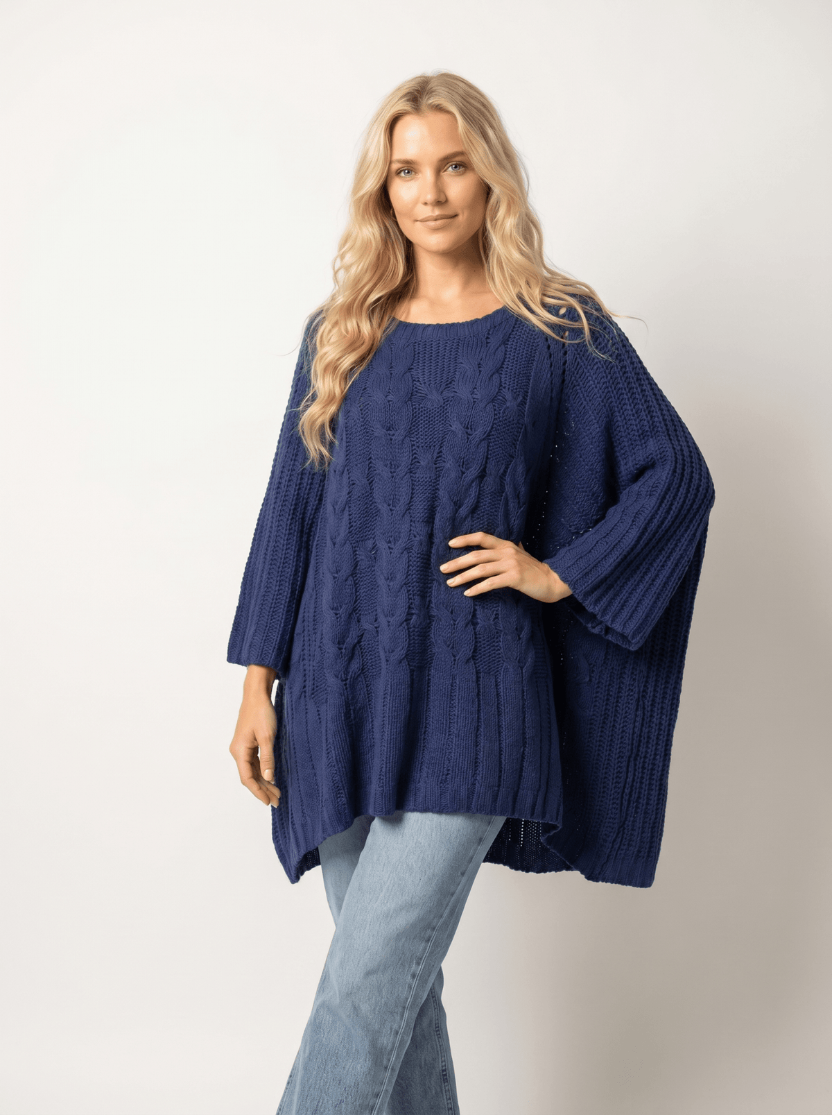 Sleeveless Round-Neck Knit Cape - vencé