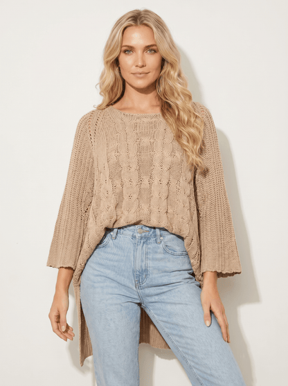 Sleeveless Round-Neck Knit Cape - vencé