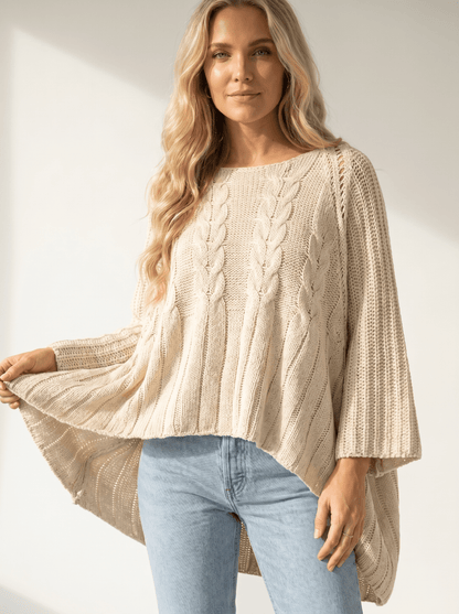Sleeveless Round-Neck Knit Cape - vencé