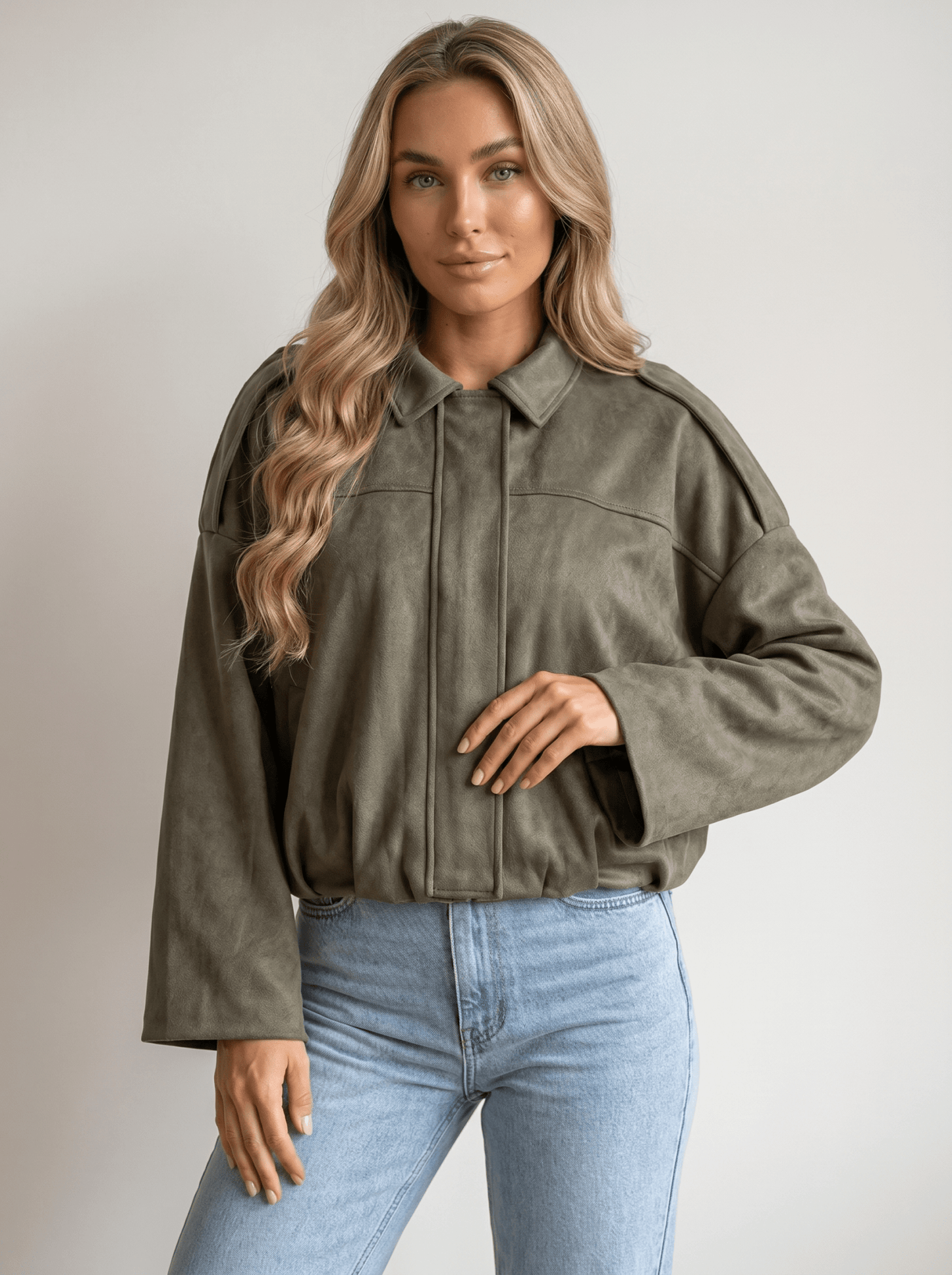 Soft - Suede Drop - Shoulder Womens Bomber Jacket - vencé
