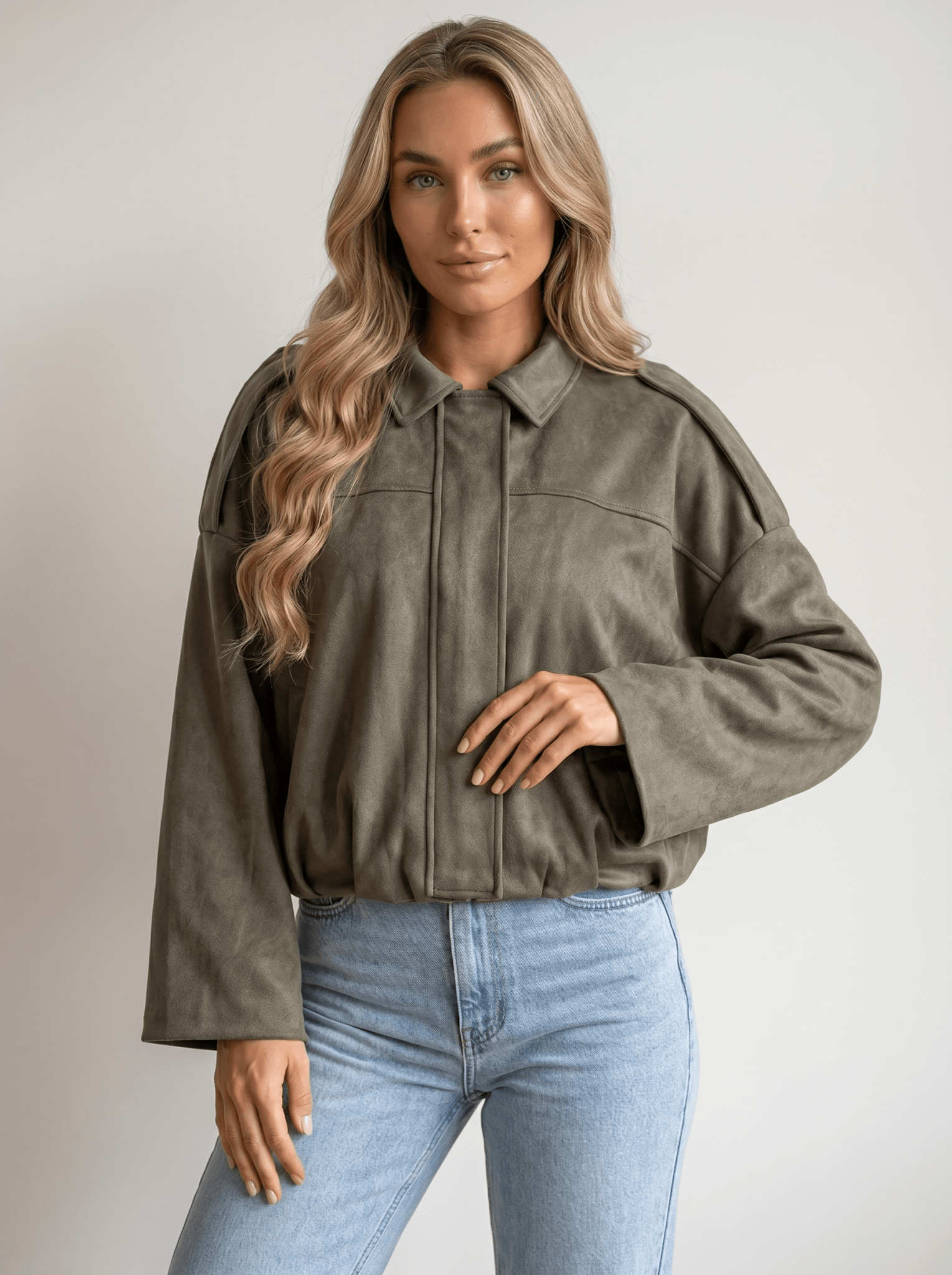 Soft - Suede Drop - Shoulder Womens Bomber Jacket - vencé