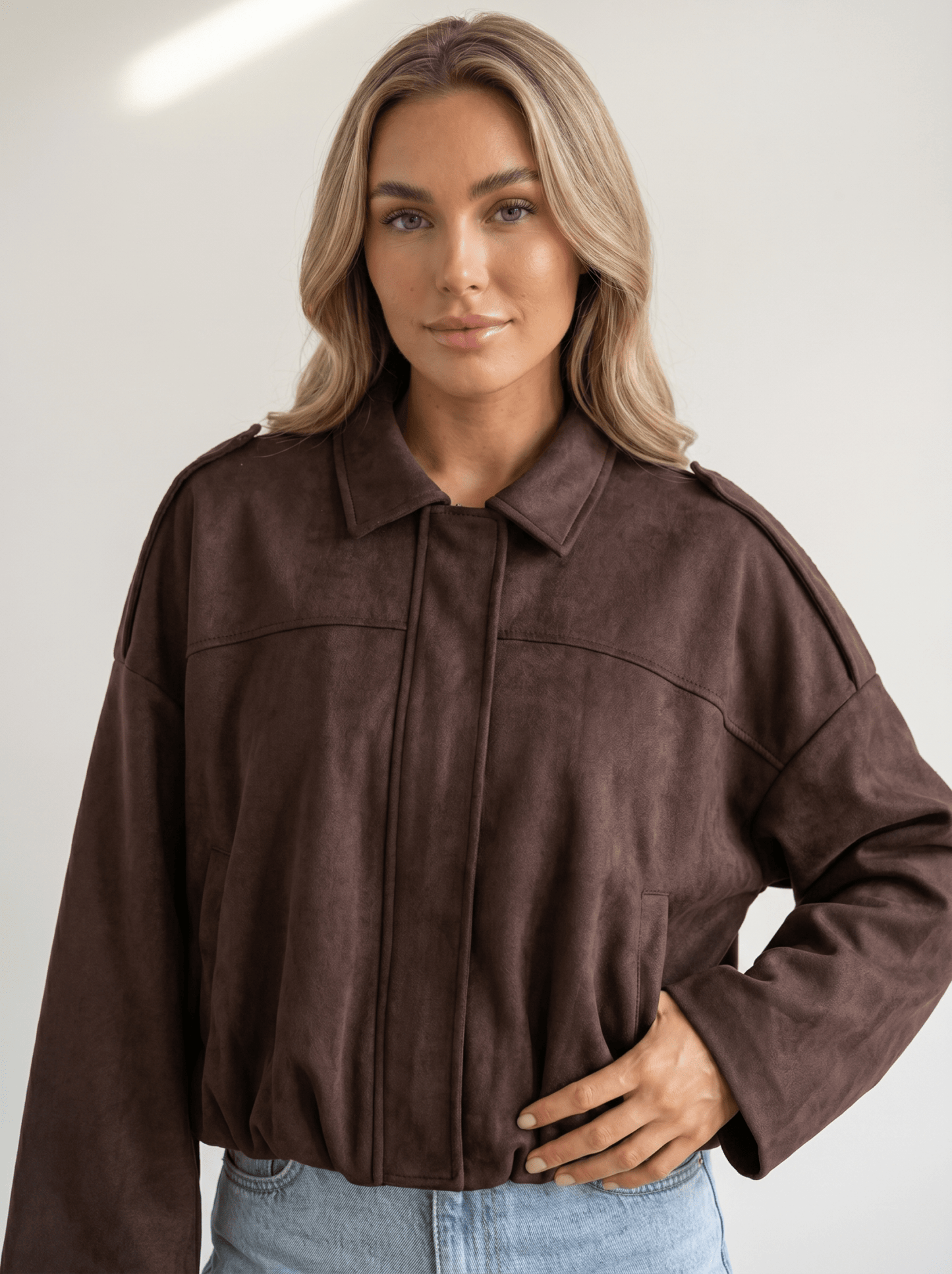 Soft - Suede Drop - Shoulder Womens Bomber Jacket - vencé