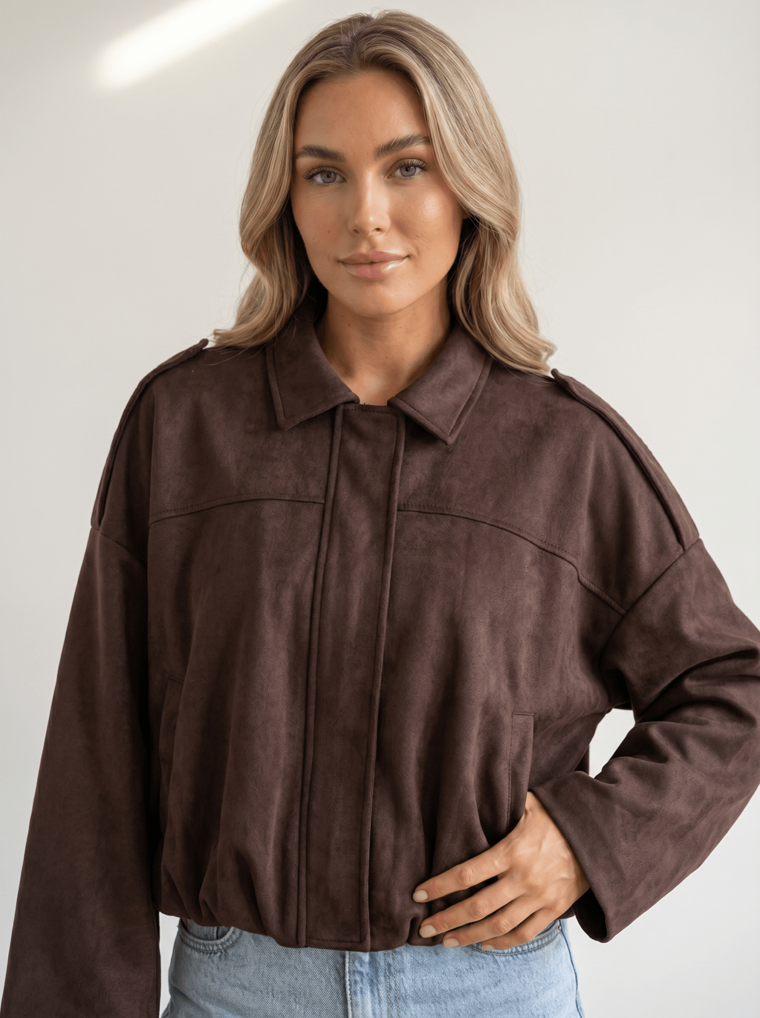 Soft - Suede Drop - Shoulder Womens Bomber Jacket - vencé