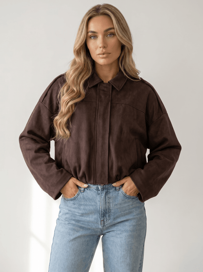 Soft - Suede Drop - Shoulder Womens Bomber Jacket - vencé