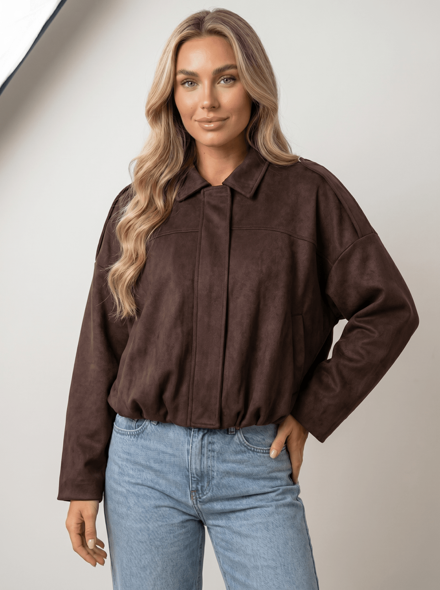 Soft - Suede Drop - Shoulder Womens Bomber Jacket - vencé