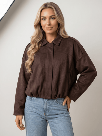 Soft - Suede Drop - Shoulder Womens Bomber Jacket - vencé