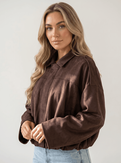 Soft - Suede Drop - Shoulder Womens Bomber Jacket - vencé