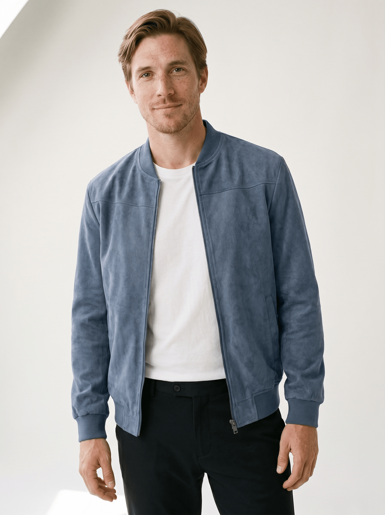 Soft-Suede Stand-Collar Mens Bomber Jacket - vencé