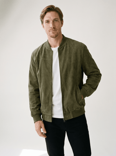 Soft-Suede Stand-Collar Mens Bomber Jacket