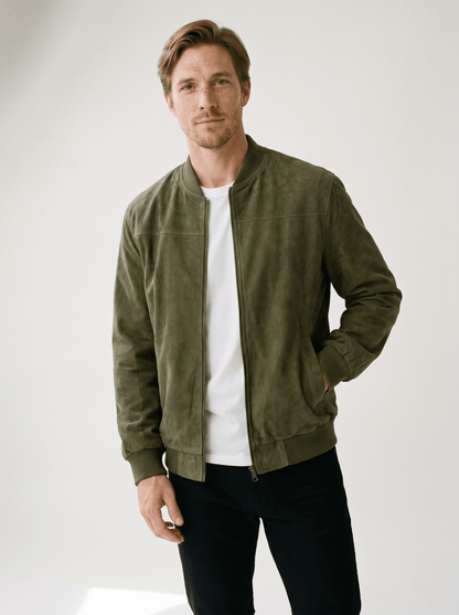 Soft - Suede Stand - Collar Mens Bomber Jacket - vencé