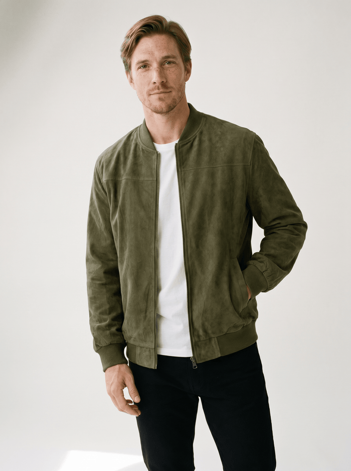 Soft-Suede Stand-Collar Mens Bomber Jacket