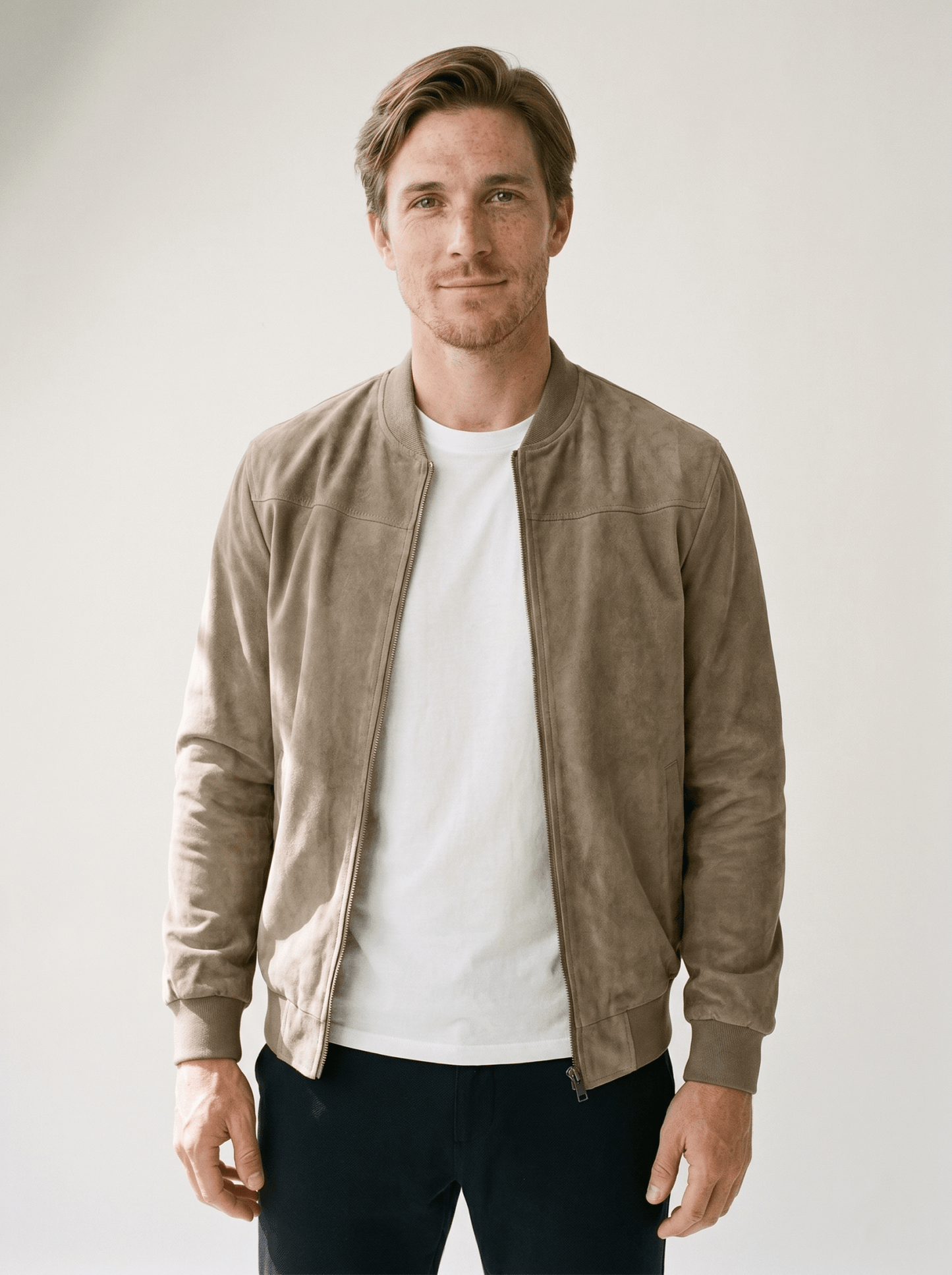 Soft-Suede Stand-Collar Mens Bomber Jacket - vencé