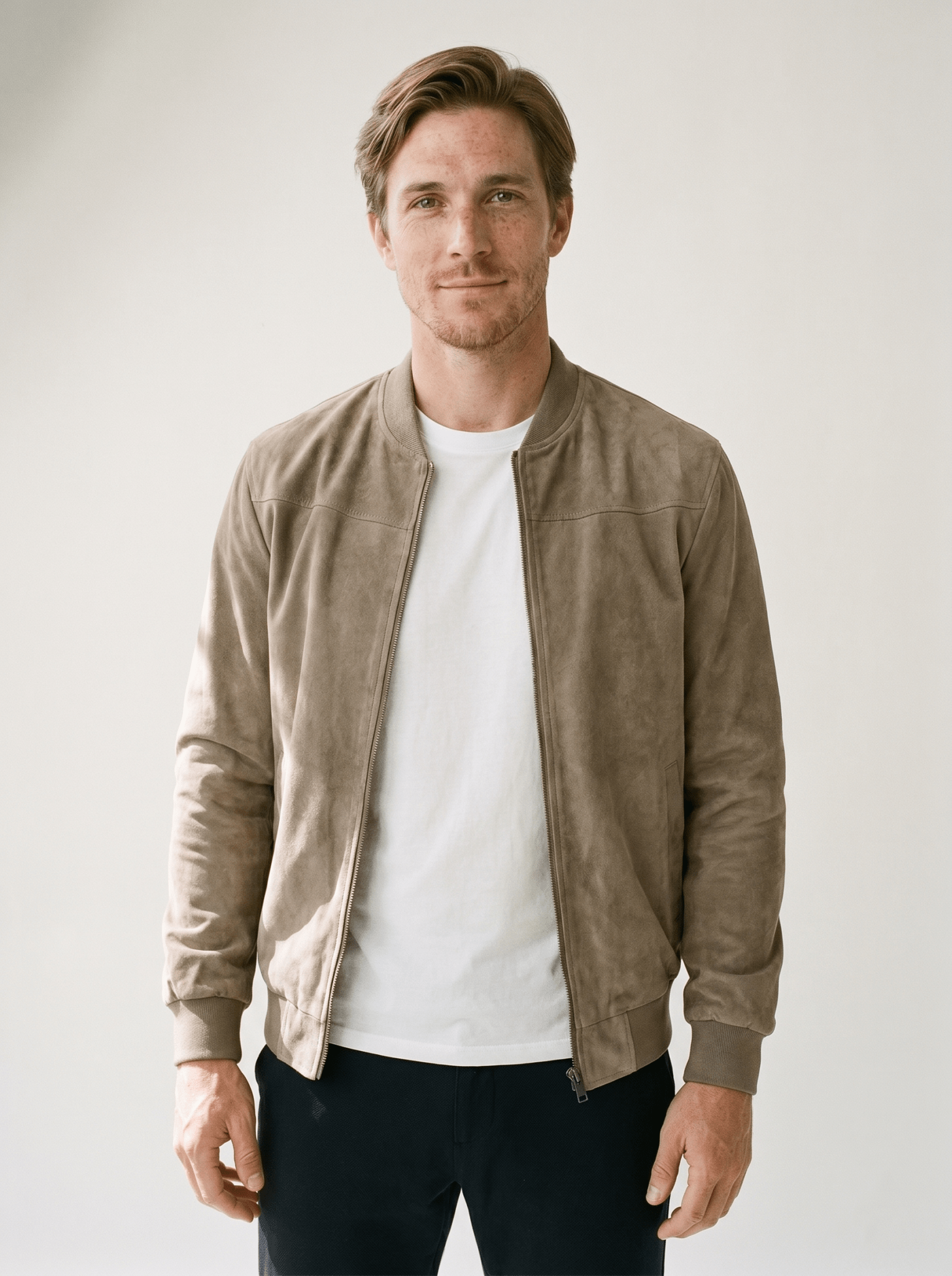 Soft-Suede Stand-Collar Mens Bomber Jacket - vencé