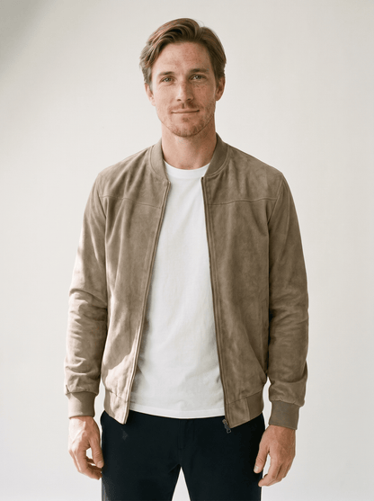Soft-Suede Stand-Collar Mens Bomber Jacket - vencé