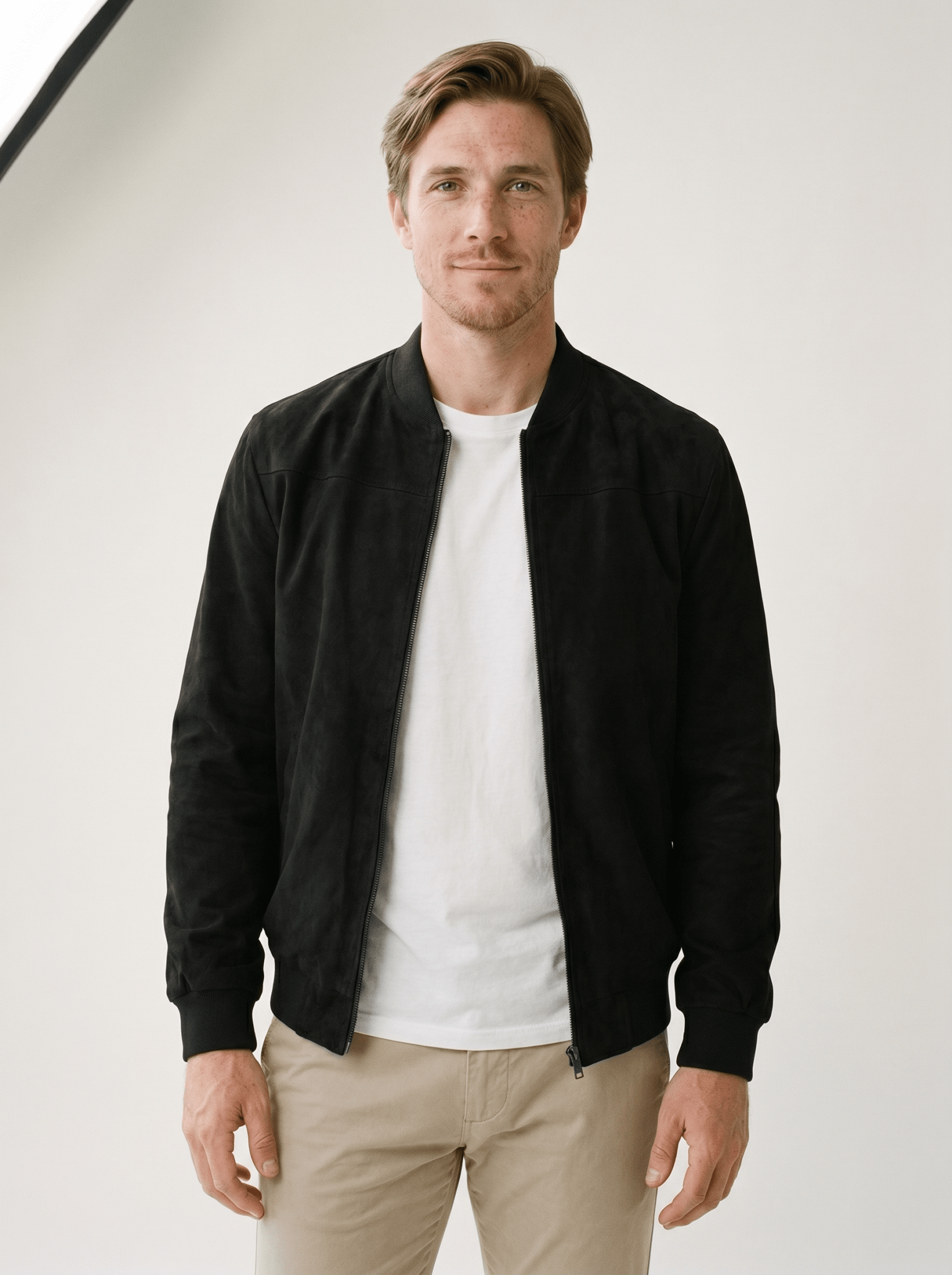 Soft-Suede Stand-Collar Mens Bomber Jacket - vencé