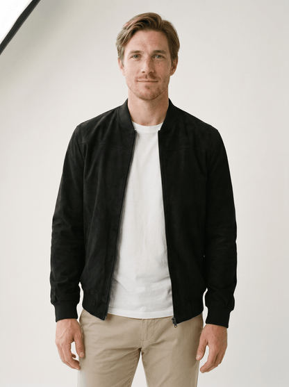 Soft-Suede Stand-Collar Mens Bomber Jacket - vencé
